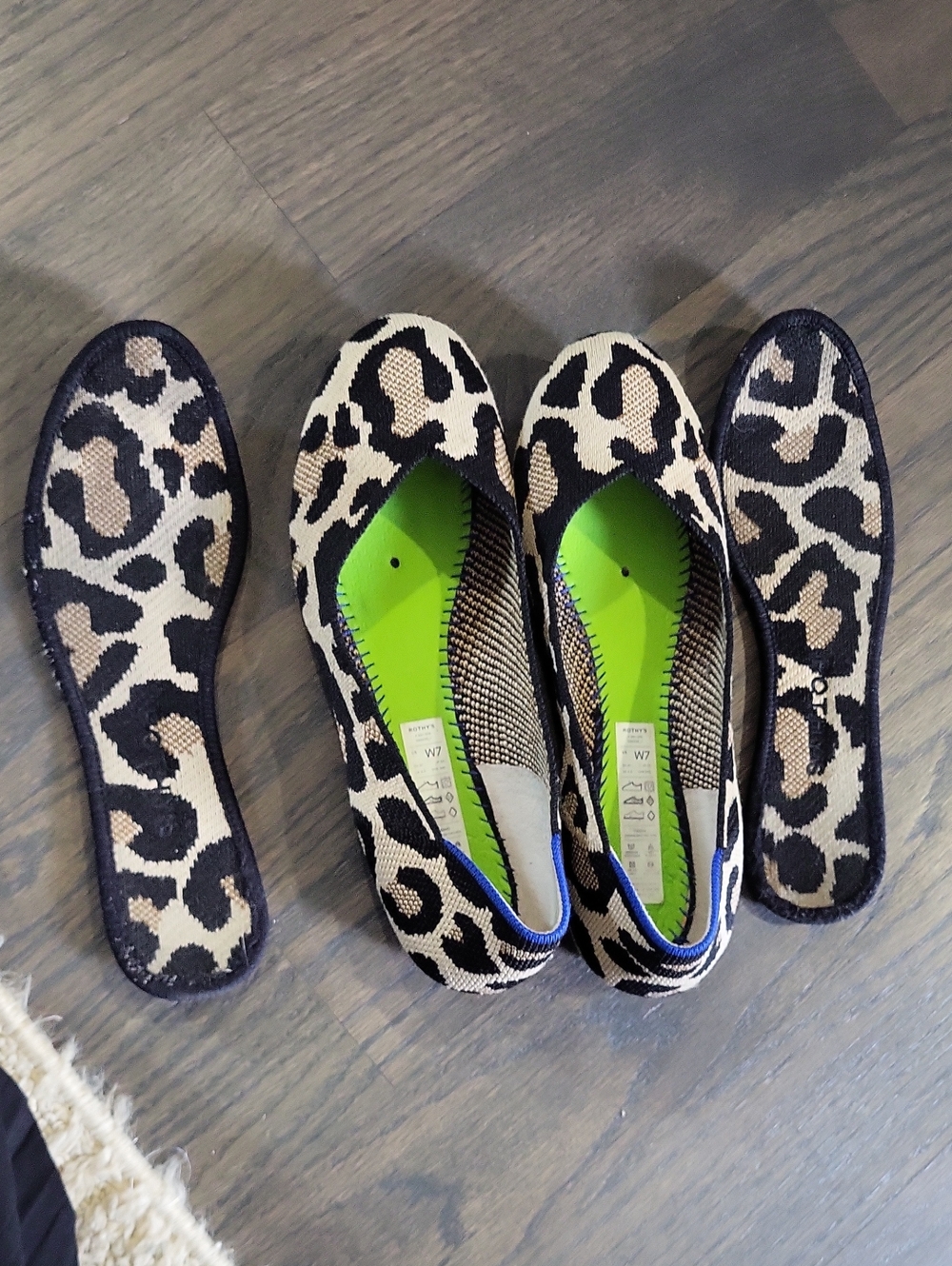Rothy's Leopard Print Knit Flats with Green Insole